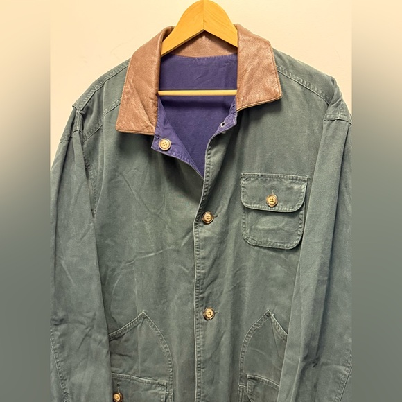 Vintage Reversible Barn Coat with Leather and Corduroy Collar - Size Mens Medium - Picture 4 of 11